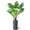 Artificial Tree in Contemporary Blue Stripe Patterned Planter, Fake Monstera Silk Tree for Indoor and Outdoor Home Decoration - 65" Overall Tall (Plant Pot Plus Tree) view 2