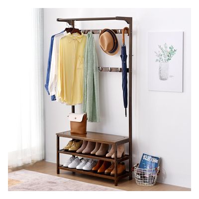 Coat Rack with Shoe Bench, 3-In-1 Hall Tree with Storage Bench for Entryway, Coat Hanger, Entryway Bench, Solid Wood Hanger Hooks and Storage Shelf for Entryway, Hallway ( Color : Brown , Size : 80*31