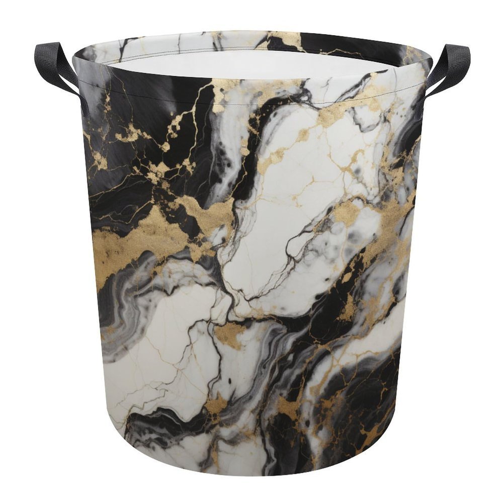 Black White Gold Marble Laundry Basket Hamper Bag Dirty Clothes Storage Bin Waterproof Foldable Toy Organizer for Bedroom Clothes Toys Basket