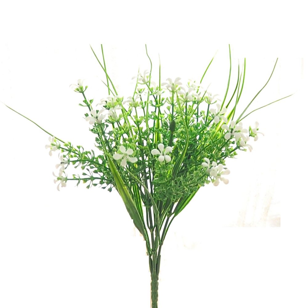 10 PCS Artificial Fern Leaf, Fake Plants Outdoor, Fake Bushes UV Resistant Artificial Flowers Greenery Shrubs Faux Greenery for Outdoor Garden Patio Yard Decor,Milfoil (White)