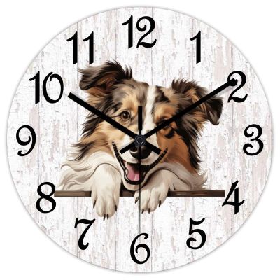 COCOKEN 12 Inch PVC Wall Clock Shetland Sheepdog Digital Wall Clock Pet Dog Large Clock Wall Decorations for Bedroom Office School Decorations
