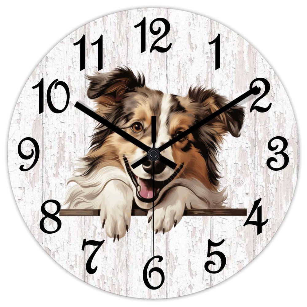 COCOKEN 12 Inch PVC Wall Clock Shetland Sheepdog Digital Wall Clock Pet Dog Large Clock Wall Decorations for Bedroom Office School Decorations