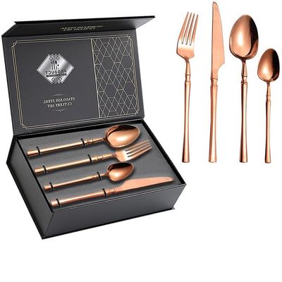 SEELLODGE Silverware Flatware Cutlery Set, 24 Piece Stainless Steel Cutlery Steak Knife, Fork And Spoon Gift Box Set (Color : Rose gold)