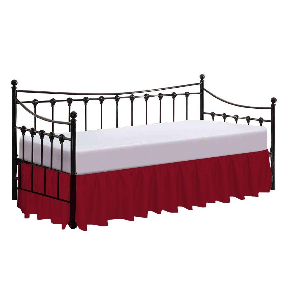 Daybed Skirt Dust Ruffle Split Corners 100% Egyptian Cotton with 19 Inch Drop Day Bed Skirts - Burgundy