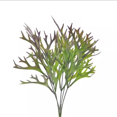 10 PCS Artificial Fern Leaf, Fake Plants Outdoor, Fake Bushes UV Resistant Artificial Flowers Greenery Shrubs Faux Greenery for Outdoor Garden Patio Yard Decor,Antler (Purple-Green)