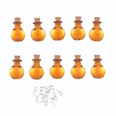 10 Pieces Vibrant Colored Tiny Flat Oval Spell Jars  Glass Mini Potion Wishing bottles with Cork Stoppers for Wedding, Party, and DIY Crafts Supplies (Brown)