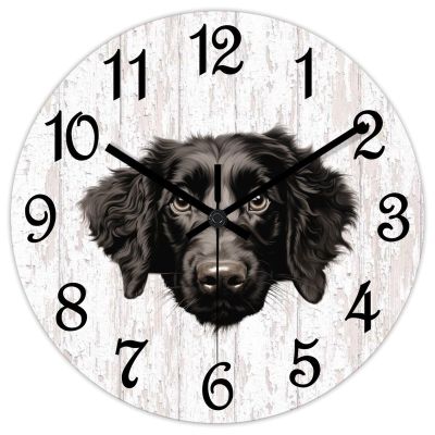 COCOKEN Curly-Coated Retriever Wooden Wall Clock Puppy Doggy Quiet Digital Round Wall Clock Wood Clock Stylish Wall Decor Home Decor Clock for Dining Room Farmhouse