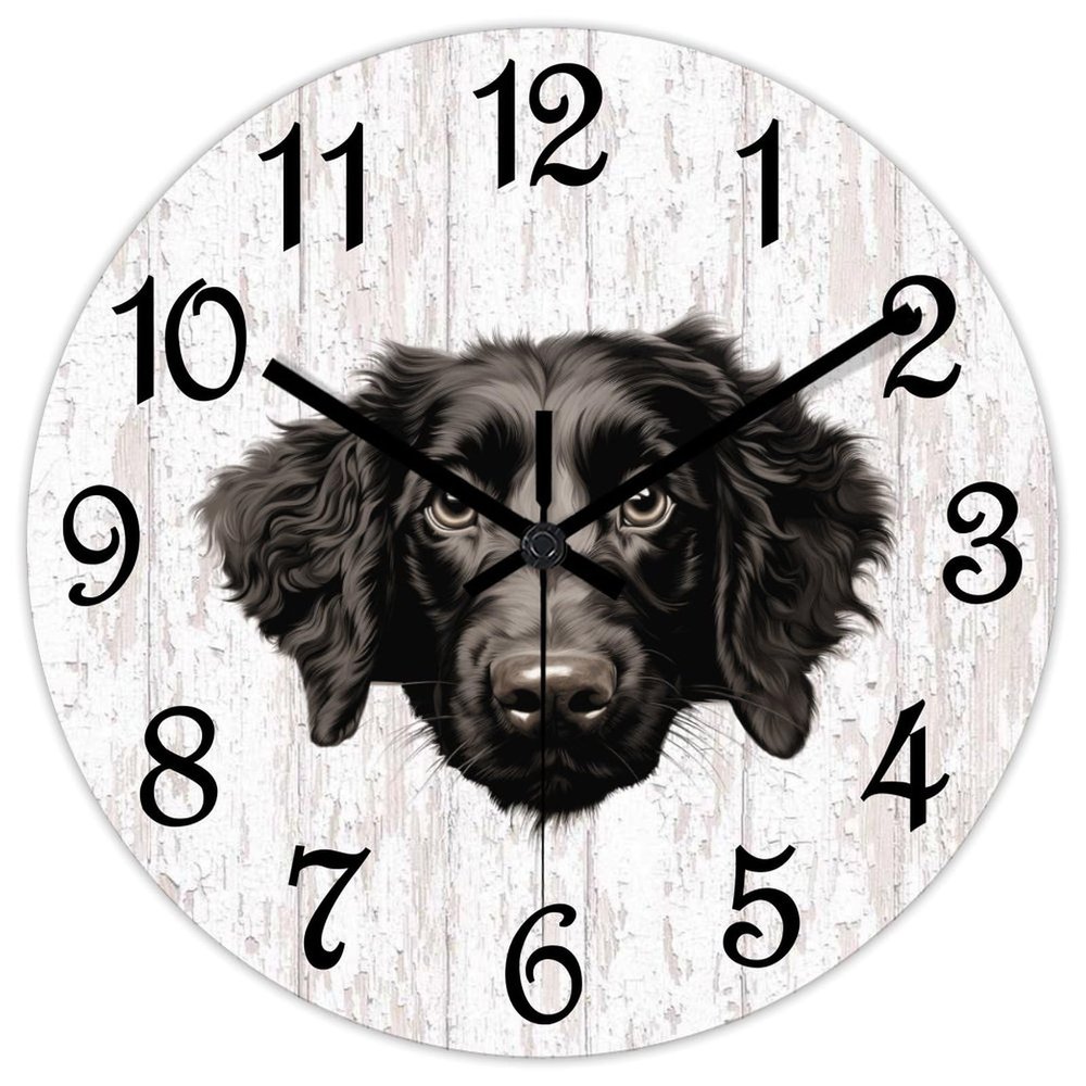 COCOKEN Curly-Coated Retriever Wooden Wall Clock Puppy Doggy Quiet Digital Round Wall Clock Wood Clock Stylish Wall Decor Home Decor Clock for Dining Room Farmhouse