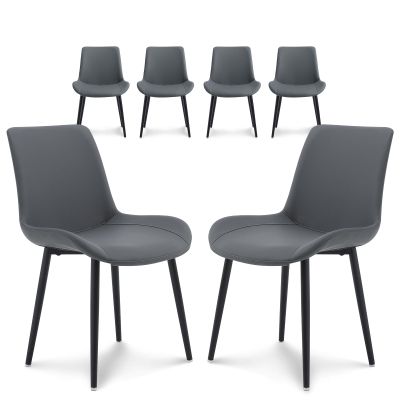 seonyou Dining Chairs Set of 6 Dark Gray, Upholstered Faux Leather Mid Century Modern Kitchen Chair Comfortable Dining Room Chairs with Metal Frame