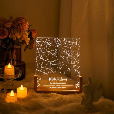 Custom Star Map Night Light,Personalized Constellation Chart Lamp by Date and Location,Star Map Night Light,Gift for Boyfriend/Girlfriend,Birthday,Valentine,Anniversary (Square,8 * 6.5in-1-color)