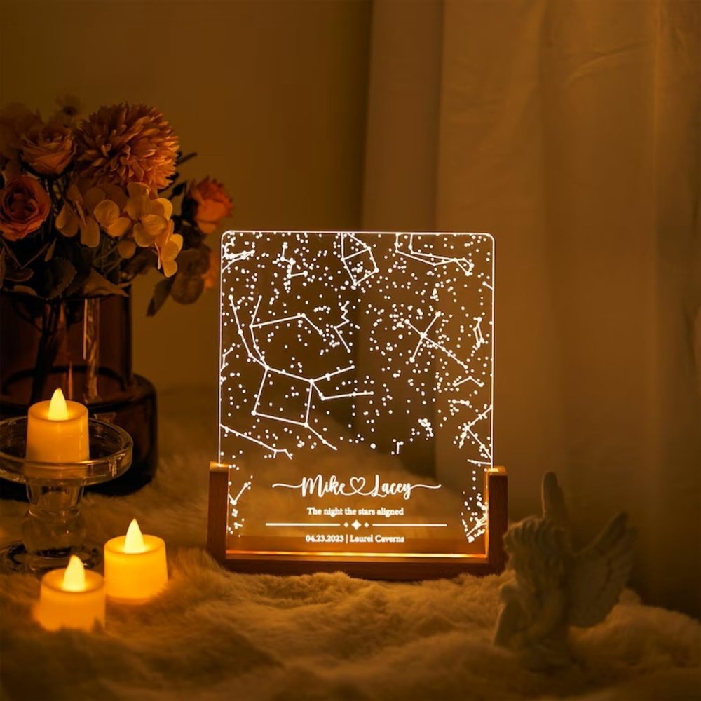 Custom Star Map Night Light,Personalized Constellation Chart Lamp by Date and Location,Star Map Night Light,Gift for Boyfriend/Girlfriend,Birthday,Valentine,Anniversary (Square,8 * 6.5in-1-color)