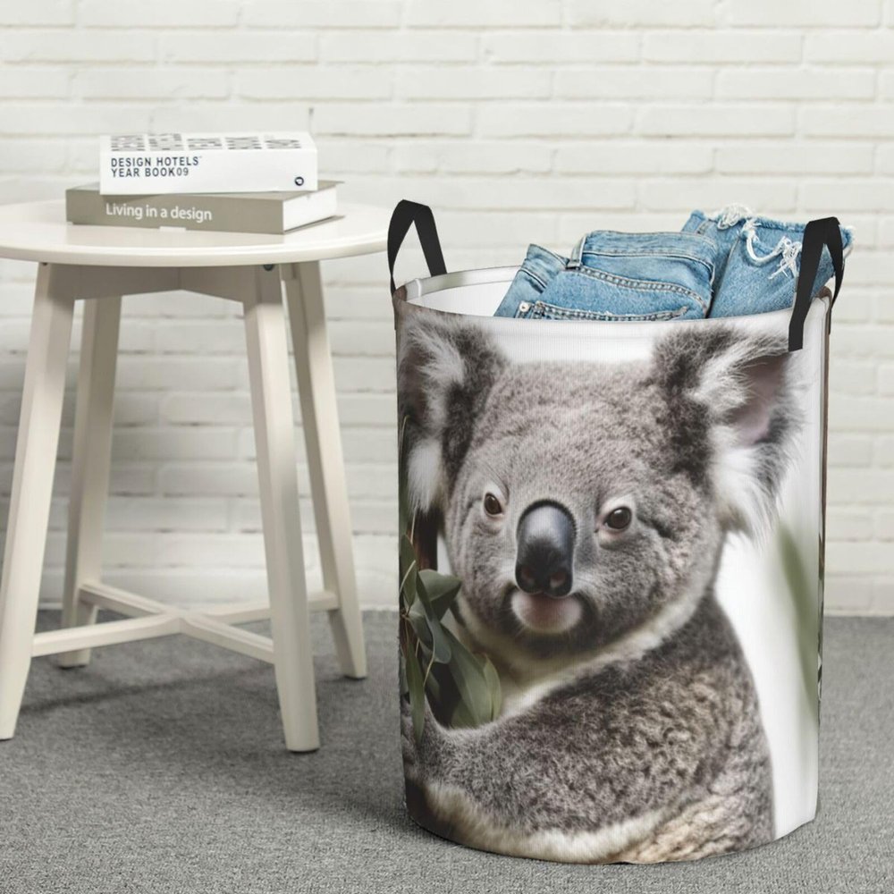 Laundry Hamper with Handles Laundry Basket Koala Round Laundry Baskets Circular Hamper for Bathroom Organizer Basket Lightweight Storage Baskets for Bathroom