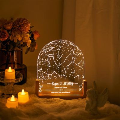 Custom Star Map Night Light,Personalized Constellation Chart Lamp by Date and Location,Star Map Night Light,Gift for Boyfriend/Girlfriend,Birthday,Valentine,Anniversary (Round,6 * 8in-1-color)