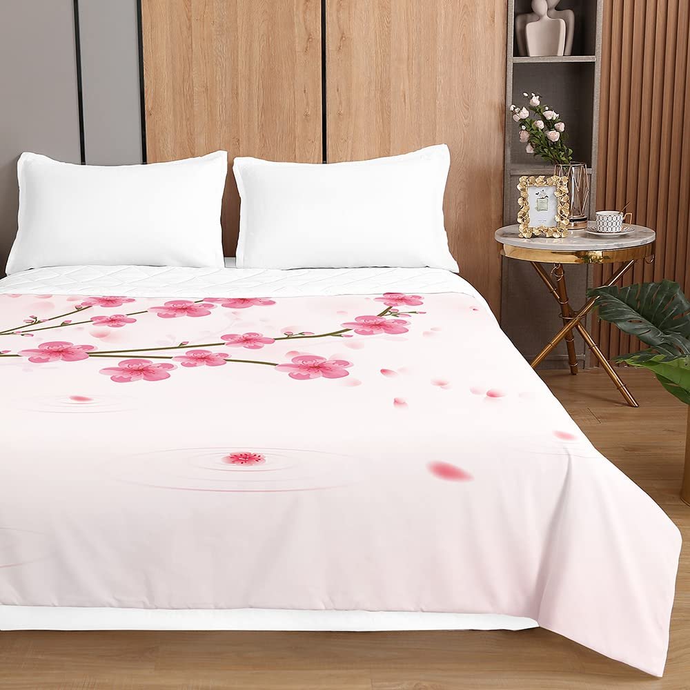 Chickwin Comforter for Queen King Queen Twin Full Size Bed, Lightweight Plum Bossom Print Quilt Summer Quilts Washable Bedspread Quilted for All Season (Cherry Blossoms,39"x59")