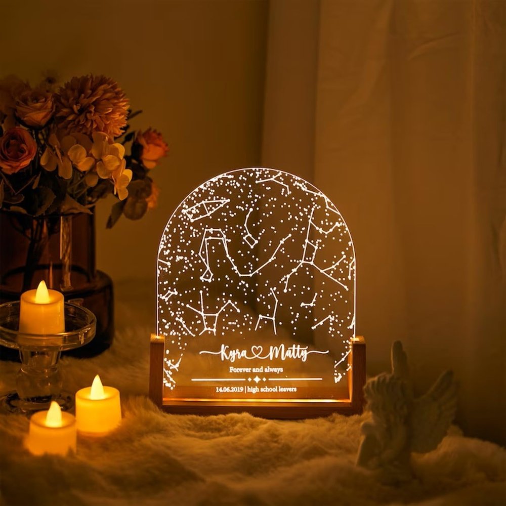 Custom Star Map Night Light,Personalized Constellation Chart Lamp by Date and Location,Star Map Night Light,Gift for Boyfriend/Girlfriend,Birthday,Valentine,Anniversary (Round,8 * 6.5in-1-color)