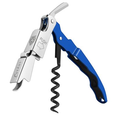 CORKAS Wine Key - Professional Handcrafted Heavy Duty Waiter Corkscrew, Compact Wine Opener with Double Hinged, Foil Cutter and Bottle Opener, Gifts for Servers, Sommelier, Bartenders - Blue
