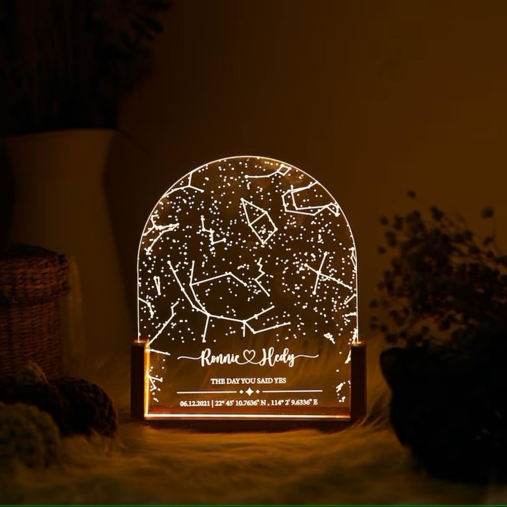 Custom Star Map Night Light for Couples,Personalized Night Light Star Map Plaque,Star Constellation Map for Specific Date,Where We Met,First Date,Customized Gifts (1-color,6 * 8in)