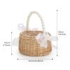CYYZB Wicker Rattan Flower Girl Basket, Flower Girl Basket with Pearl Handle, Wedding Petal Basket, Bowknot Flower Baskets for Wedding Home Decor (1PCS/Brown) view 2