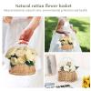 CYYZB Wicker Rattan Flower Girl Basket, Flower Girl Basket with Pearl Handle, Wedding Petal Basket, Bowknot Flower Baskets for Wedding Home Decor (1PCS/Brown) view 4