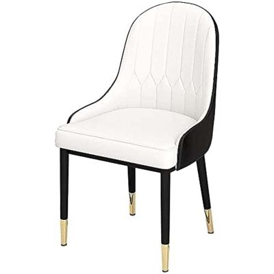 Amunpitic Dining Chair Set of 1, PU Leather Living Room Chairs, Upholstered Dining Chair, Chairs for Kitchen with Backrest Metal Legs, for Kitchen & Dining Room Chairs (White)