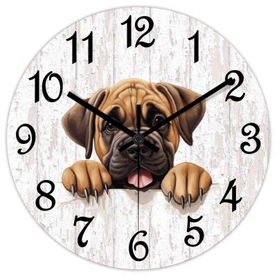 COCOKEN Mastiff Wall Clock,Dog Peeking Wood Clock,Dog Lover Round Wooden Clock Gifts Novelty Wall Clock for Home Kitchen Living Room Office 12 X 12 Inch
