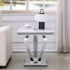 SSLine Modern White Faux Marble End Table Luxury Square Sofa Side Table with Silver Diamond Base Mid-Century Elegant Bedside Table w/Mirrored Stainless Steel Frame for Living Room Bedroom view 3