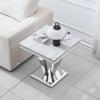 SSLine Modern White Faux Marble End Table Luxury Square Sofa Side Table with Silver Diamond Base Mid-Century Elegant Bedside Table w/Mirrored Stainless Steel Frame for Living Room Bedroom view 4