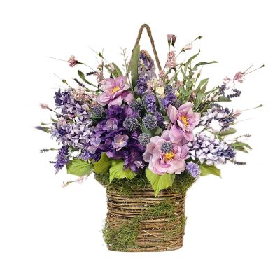NNXHWY Front Door Hanging Basket WreathSpring Wreaths for Front Door,White Hydrangea Basket Garland,Front Door Decorations Hanging Floral Wreath, Spring Summer Wreath Decoration(#2)