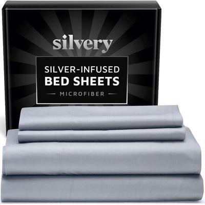 Silvery Silver Infused Bed Sheets Set - Ultra-Soft Temperature-Regulating Fabric with Self-Cleaning Technology That Stays Fresh 3X Longer for Hygienic Sleep (Gray, Full)