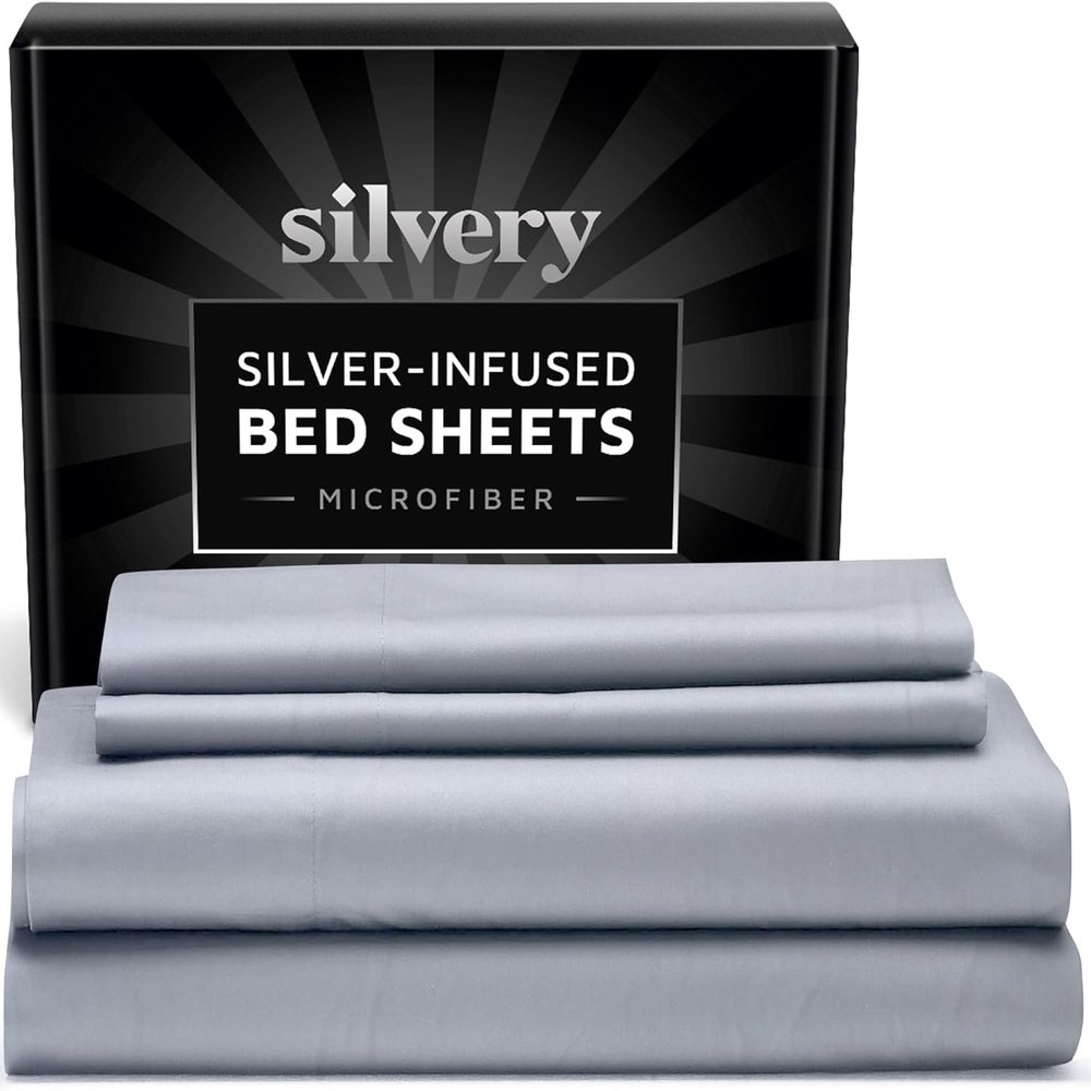 Silvery Silver Infused Bed Sheets Set - Ultra-Soft Temperature-Regulating Fabric with Self-Cleaning Technology That Stays Fresh 3X Longer for Hygienic Sleep (Gray, Full)