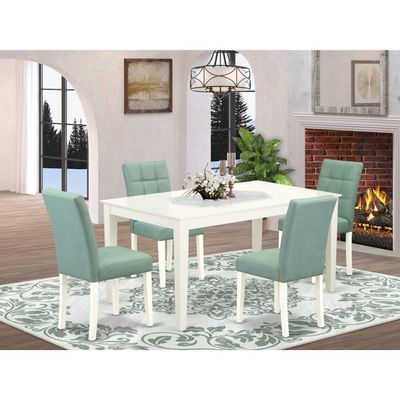 HomeStock Modern 5 Piece Dining Set - Rectangle Table & 4 Chairs - Linen White & Willow Green