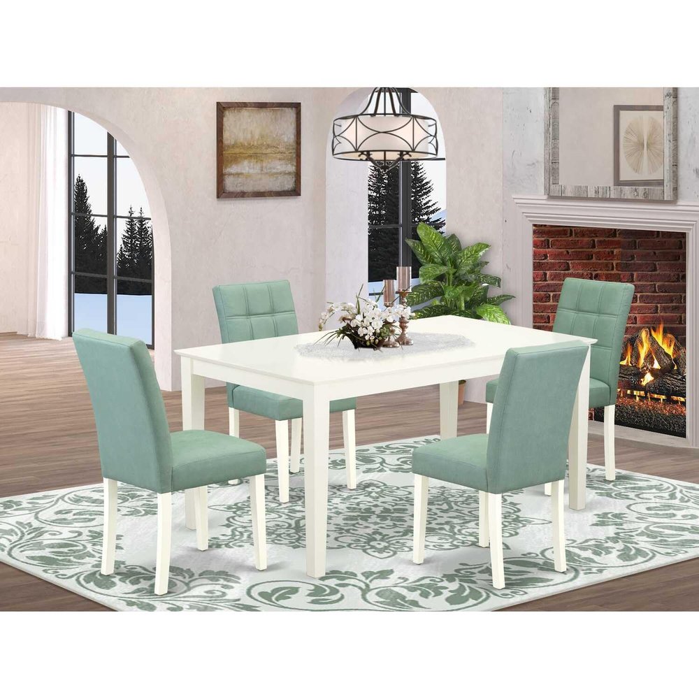 HomeStock Modern 5 Piece Dining Set - Rectangle Table & 4 Chairs - Linen White & Willow Green