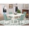 HomeStock Modern 5 Piece Dining Set - Rectangle Table & 4 Chairs - Linen White & Willow Green view 1