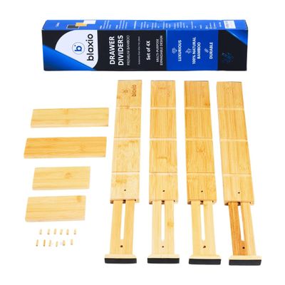 Blaxio Adjustable Drawer Dividers Pack of 4 with Inserts, Set Kitchen Drawer Organizer for Utensils, Spice Organization, Deep Drawers and Baby Clothes