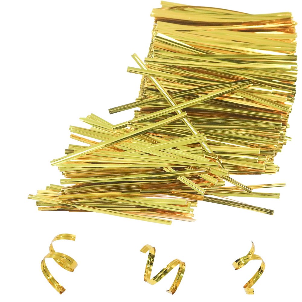 AxiyanX 4 Inches Twist Ties for Bags,800pcs Twist Ties for Plastic Bags,Reusable Bread ties,Gold Twist Ties,Twisty Ties for Candy Bags, Coffee Bags, Snacks, Cake Pops, Party Supplies (A-golden)