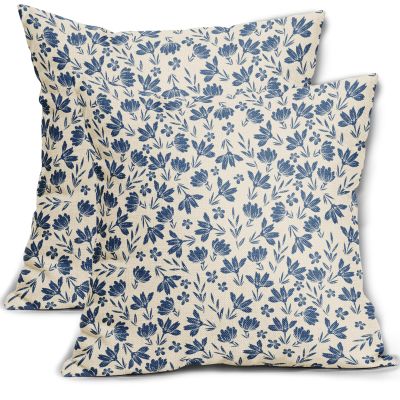 Aytipun Blue Floral Pillow Covers 20x20 Set of 2 Vintage Rustic Old Style Cute Small Flower Blue Cream Print Decorative Outdoor Pillowcases Farmhouse Throw Cushion Case Decor for Couch Sofa Bed