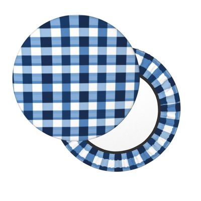 Velvet Bar Stool Covers, Blue Buffalo Check Plaid Round Seat Cover with Thin Pad, 3 Layers Round Stool Cushion Cover Washable Barstool Covers Slipcovers for 12-14" Chair Home Bar Hotel Use