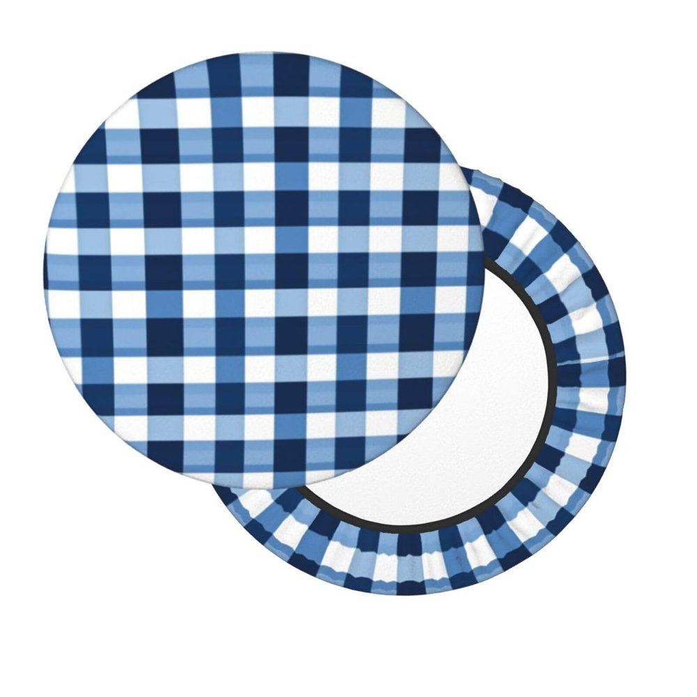 Velvet Bar Stool Covers, Blue Buffalo Check Plaid Round Seat Cover with Thin Pad, 3 Layers Round Stool Cushion Cover Washable Barstool Covers Slipcovers for 12-14" Chair Home Bar Hotel Use