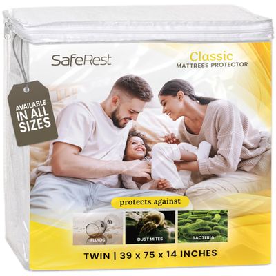 SafeRest Waterproof Mattress Protector Twin Size  Absorbent Breathable Soft Fitted Bed Cover with 18" Deep Stretchable Pockets  Machine Washable Twin Mattress Cover