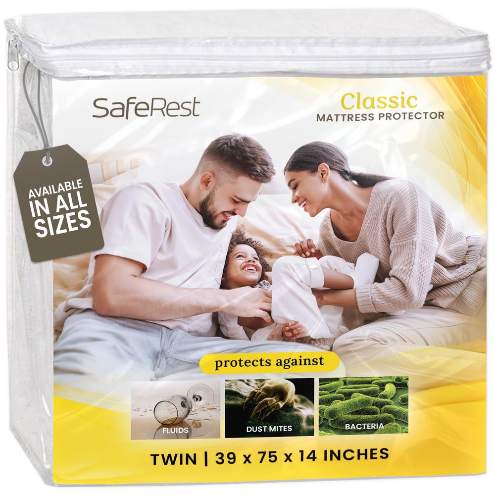 SafeRest Waterproof Mattress Protector Twin Size  Absorbent Breathable Soft Fitted Bed Cover with 18" Deep Stretchable Pockets  Machine Washable Twin Mattress Cover