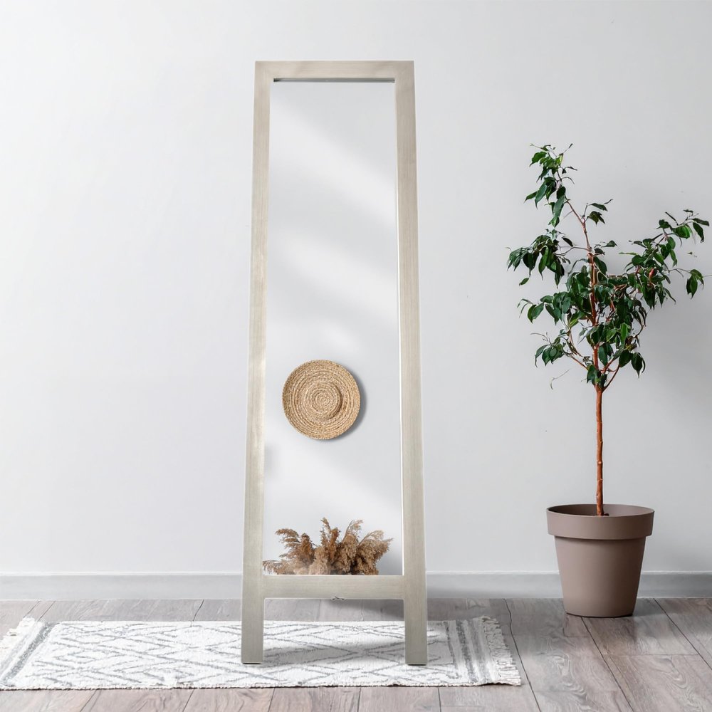 Head West Brushed Nickel Framed Full Length Standing Mirror with Easel - Freestanding Rectangular Large Mirror Ideal for Bedroom, Living Room, Closet, & Dorm - 18"x64"