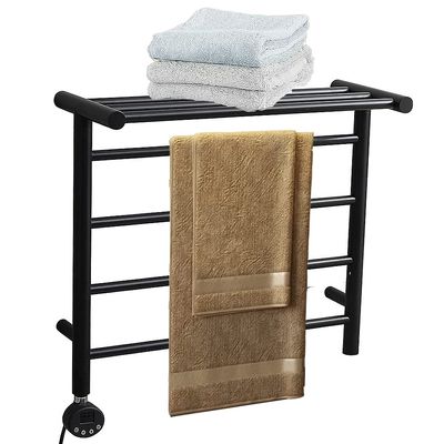AuLYn 4 Bars Towel Warmer with Heated Top Shelf, Wall Mounted, Stainless Steel, Plug-in Electric Heated Drying Rack, Square Bathroom Rack