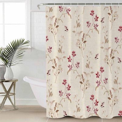 ZOE STORE Shower Curtains for Bathroom Accessories, Pink Spring Floral Leaves Polyester Fabric Bathtub Curtain with 12 Hooks, Watercolors Birds Floral Buds Waterproof Shower Curtains 66 x 72 Inches
