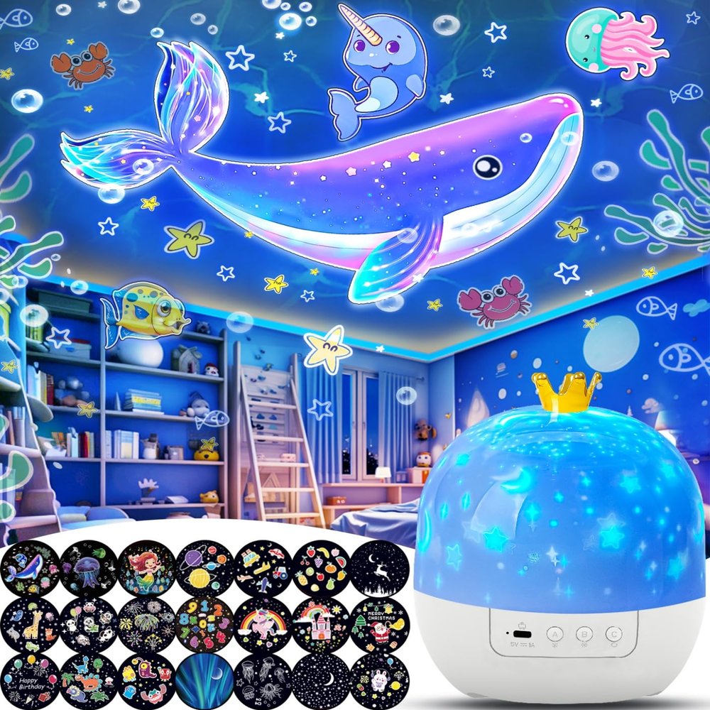 21 Sets of Films, Projector Night Light for Kids Bedroom, Ceiling, Baby Night Light Projector, Star Galaxy Projector for Baby Kids Girls with 360 Rotating, Birthday, Christmas, Nursery, Room Decor