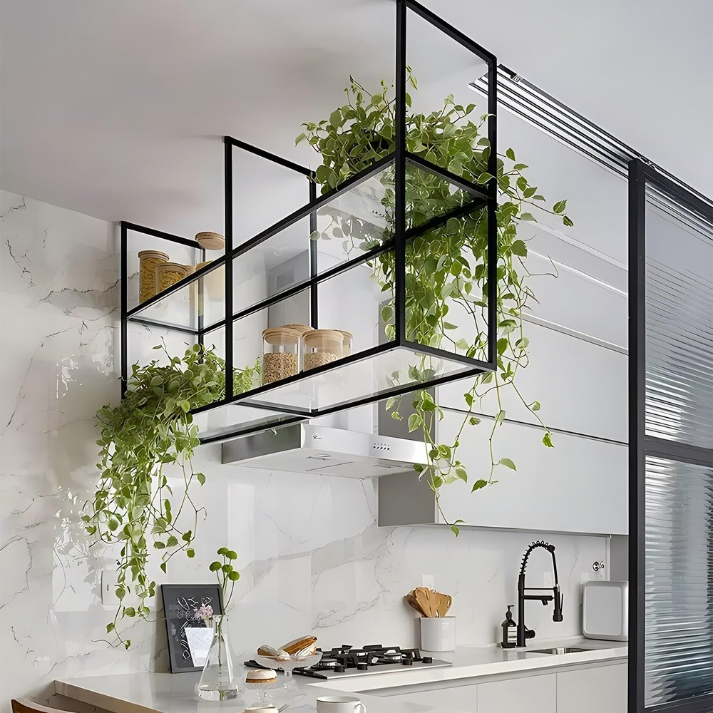 Yopappol Ceiling Mount Shelf, 2 Tier Hanging Storage Rack, Metal & Acrylic Floating Wall Shelves Plant Stand Pot Pan Organizer for Restaurant Kitchen Flower Shop (Size : 60x30x80cm)