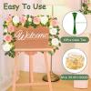 4 Pcs Flower Garland with 39.2 Ft Lights, 26.4 Ft Pink & White Floral Garland Fake Flowers for Wedding Arch Party Wall Garden Room Decor view 3