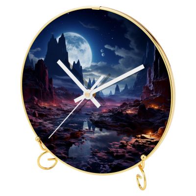 EITACHUL Galaxy Round Printed Wall Clocks with Hooks and Gold Stand - Silent, Non-Ticking - Stylish and Functional Dcor for Any Room