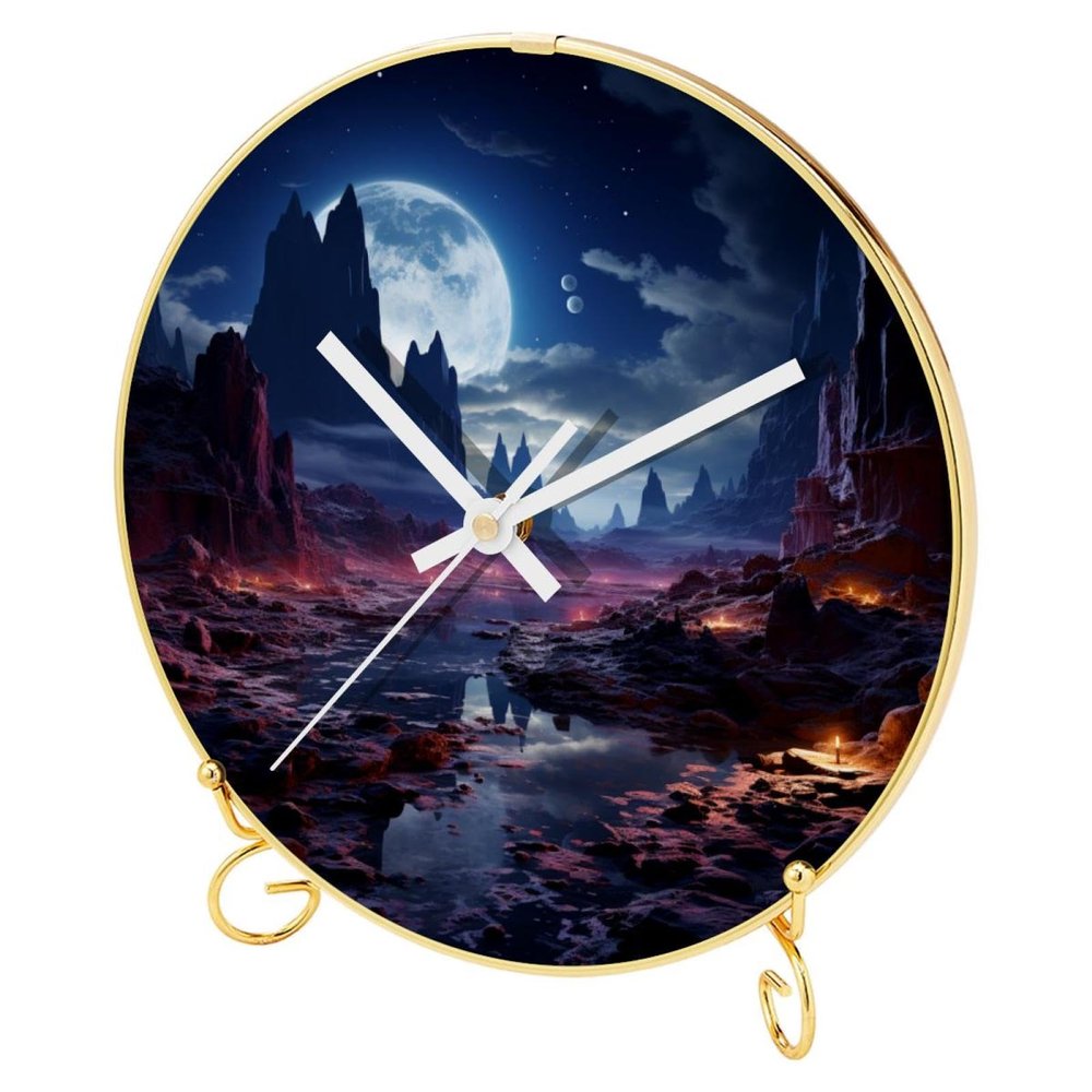 EITACHUL Galaxy Round Printed Wall Clocks with Hooks and Gold Stand - Silent, Non-Ticking - Stylish and Functional Dcor for Any Room