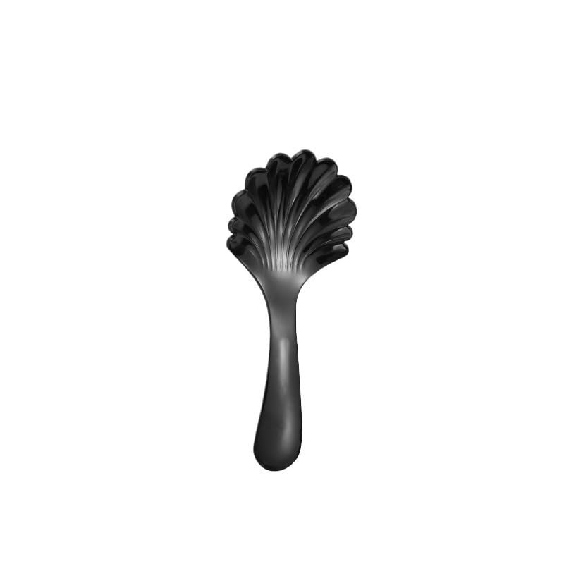WHIERGGIN Silverware Set, 1/4/6/8 Pieces Shell 304 Stainless Steel Short Handle Spoon Creative Teaspoon Gift Small Round Spoon (Color : Black, Size : 1Pcs)
