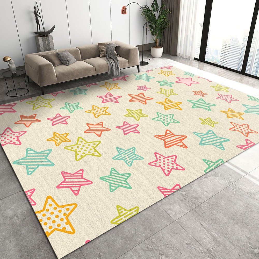 ERAYNA Abstract Lines Pencil Stars Area Rugs, Color Line Sketch Art Indoor Non-Slip Kids Rug, Upholstery Rug with Non-Slip Backing for Kids Boys Girls Bedroom Living Room Dining Room Study 2ftx3ft